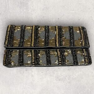 Hemalite Beaded Embroider Clutch- Black and Gold Cross Body